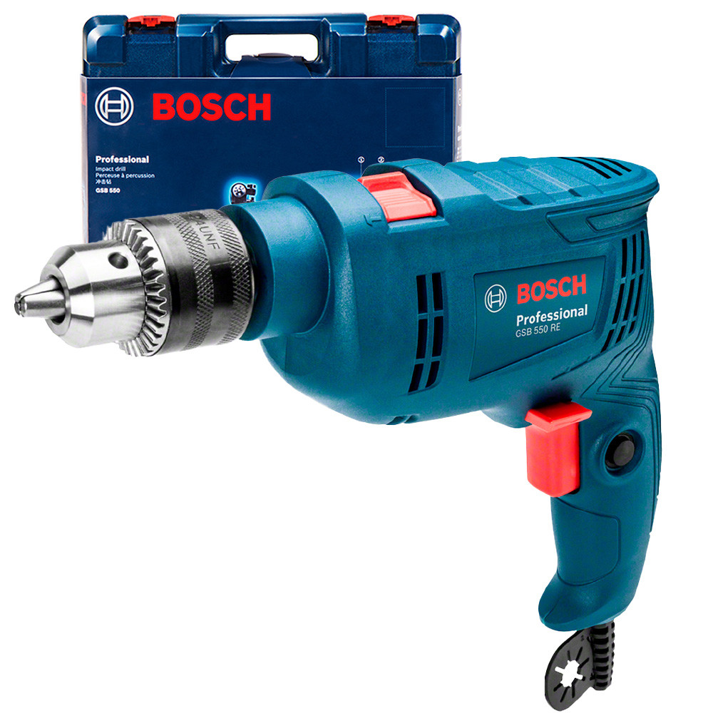 Furadeira de Impacto Profissional 550W Mandril 13mm Reverso GSB 550 Bosch com Maleta