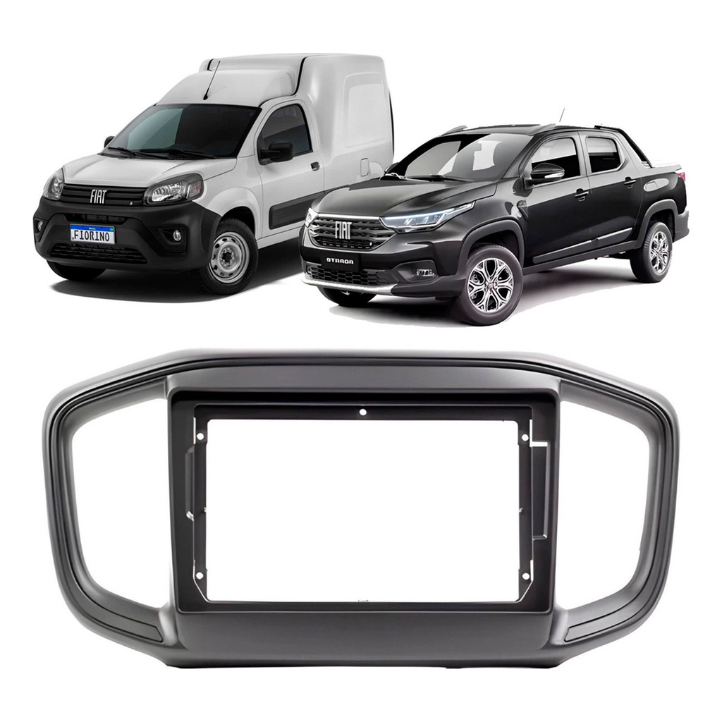 Moldura Painel Central 9 Polegadas Strada Nova Fiorino 2021 à 2024 Preto Novum Expex EPX9FT005 Som