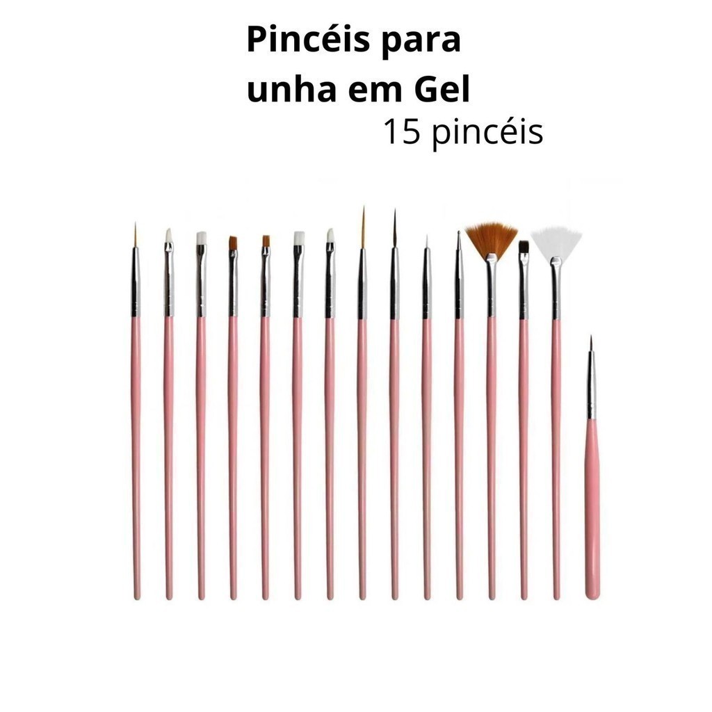 Kit 15 Pincéis para Unha em Gel