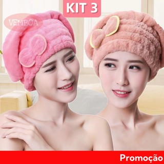 Kit 1/3 Touca para seca cabelo Mágica Touca de Banho Absorvente Toalha de Microfibra em Oferta na Shopee