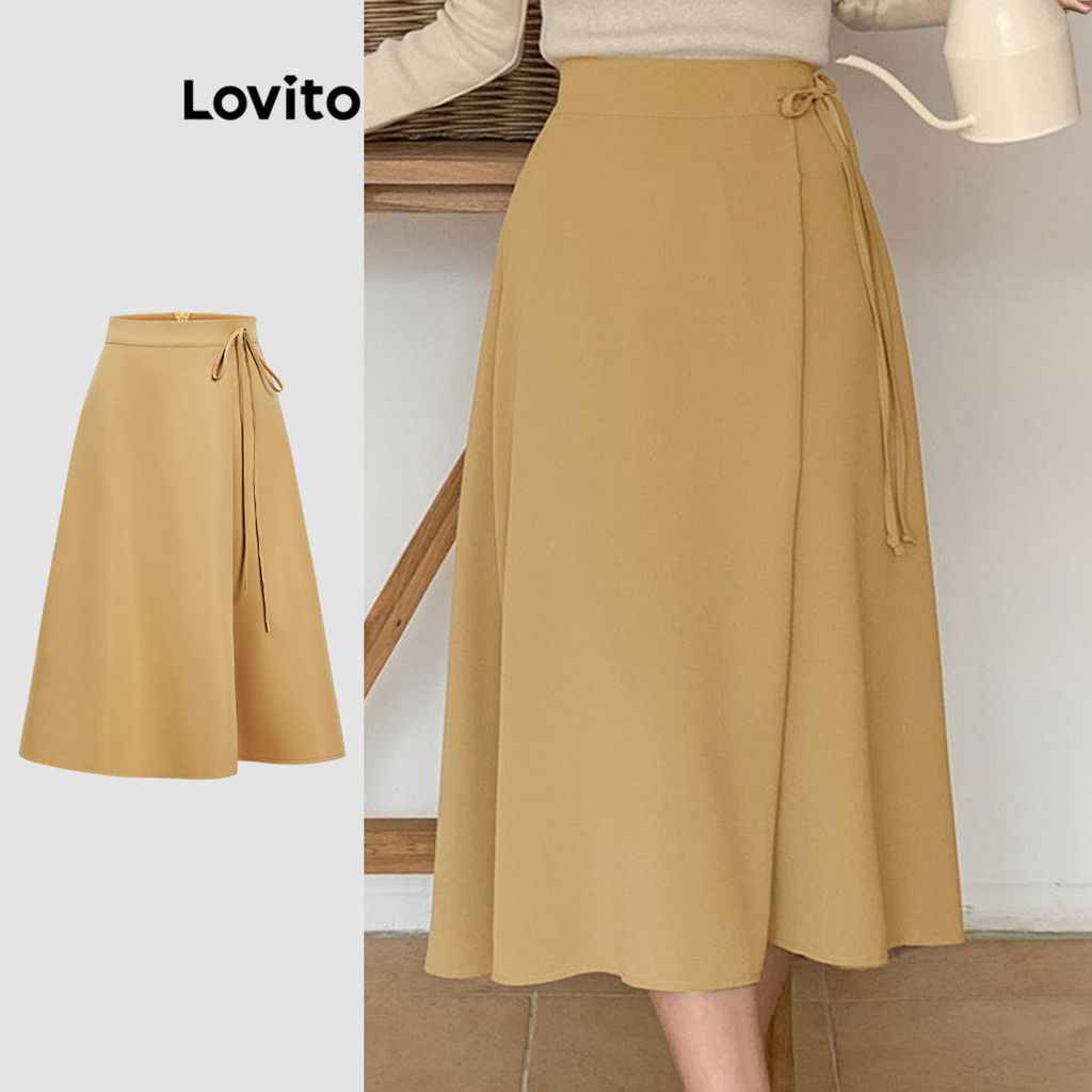 Lovito Saias plissadas elegantes e simples para mulheres L109MD857 em Oferta na Shopee