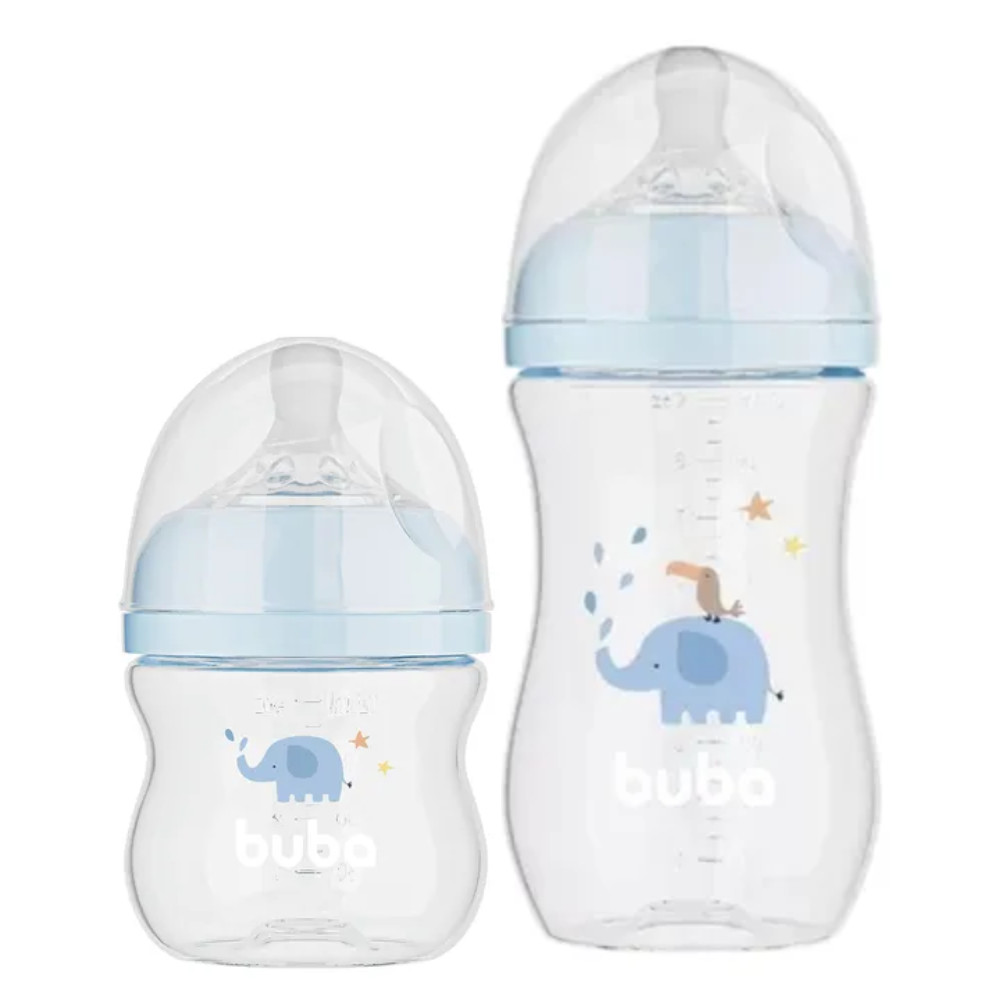 KIT C/ 2 MAMADEIRAS EASY FLOW ELEFANTE AZUL 120ML E 270ML - BUBA em Oferta na Shopee