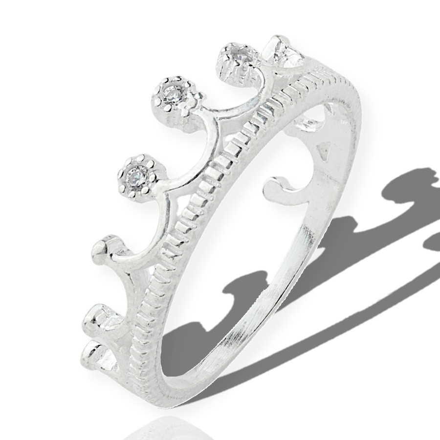 Anel Prata Original Feminino Coroa Princesa Rainha Cravejado em Oferta na Shopee