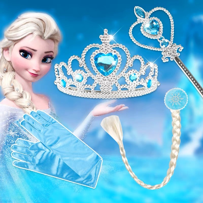 Kit2 Frozen - Elsa + Anna   (Acessorios Coroa, Trança, Varinha, Luva )Festa tiara princesa Fantasia