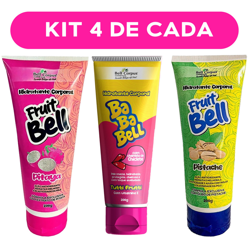 Kit 12 Hidratante Corporal Fruit Bell Tutti Frutti + Pistache + Pitaya 200g - Bell Corpus