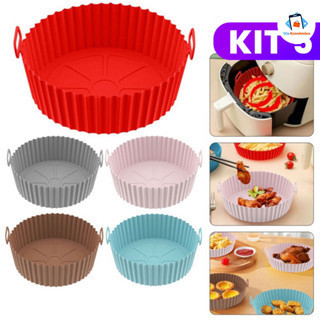 Kit 5 Forma de Silicone para Air Fryer Forno Microondas Fritadeira Assadeira Reutilizável Antiaderente Flexível