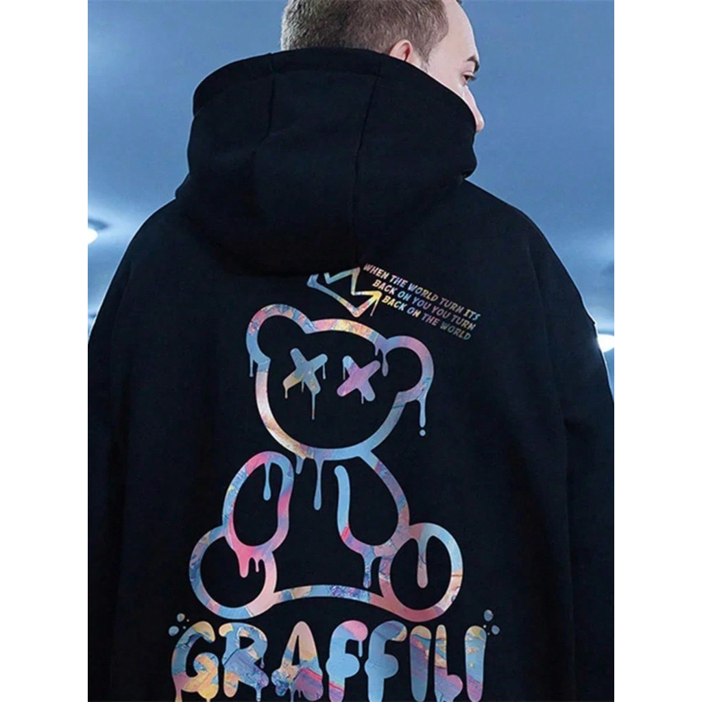Moletom Canguru Blusa Flanelada  Moletom Frio Algodão Estampado Urso Grafiti, unissex ENVIO IMEDIATO TOP