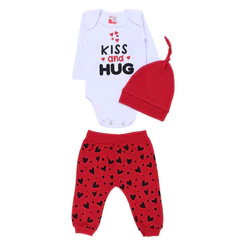 Conjunto Bebê Dengos E Cia Estampa Kiss - 03 Peças