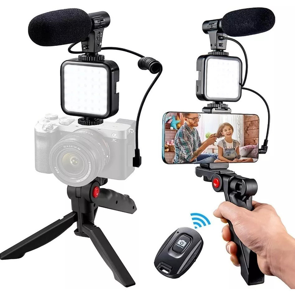 Kit Estúdio Movel Profissional Para Live TikTok Instagran Youtube Vlog Microfone Para Câmera Celular