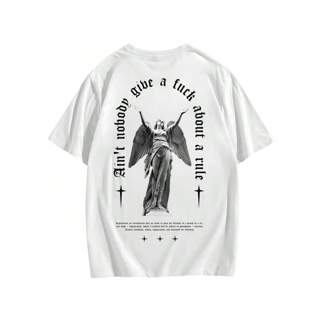 Camiseta Oversized Unissex Angel Estilo Streetwear Camisa Larga Estampa Grande E Gola Alta Lançamento Imperdive