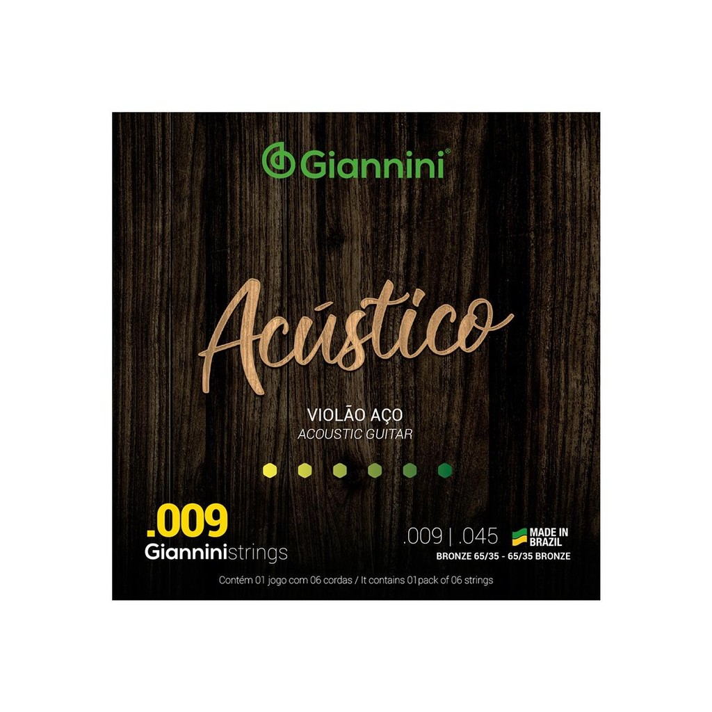 Encordoamento Cordas Violão Aço 010 Giannini Acústico