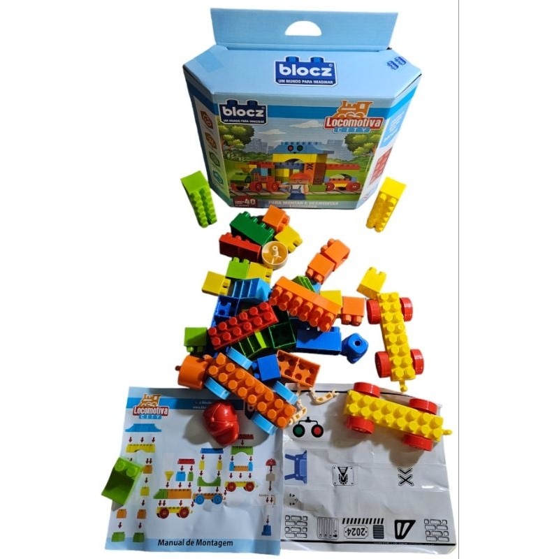 Blocos De Montar locomotiva City  Infantil 40 peças grande com RODINHAS E ADESIVOS Brinquedo DE OTIMA QUALIDADE PA