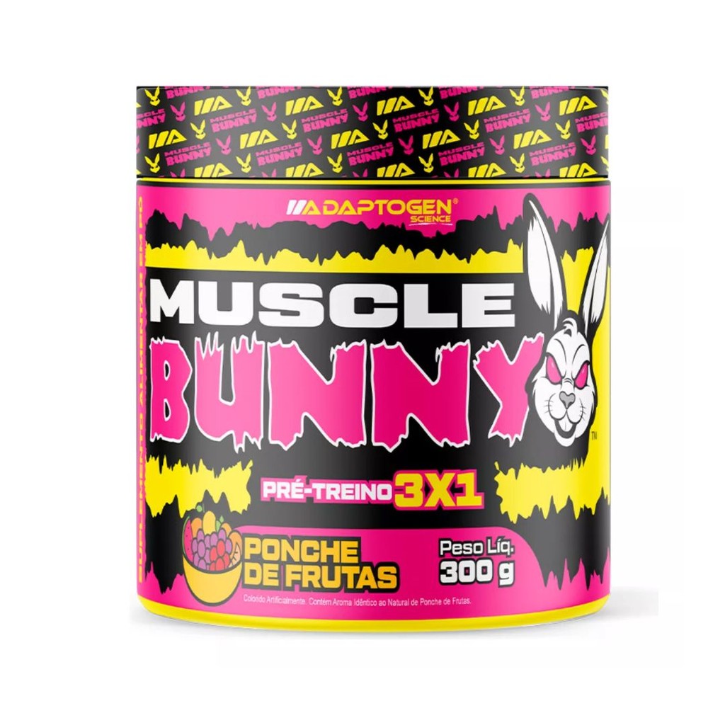Pré Treino Muscle Bunny C/300g - Adaptogen Ponche De Frutas - Health