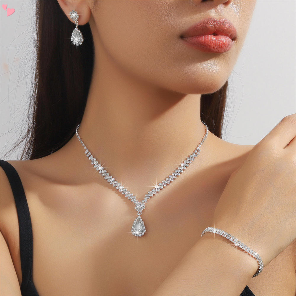 Moda Cristal Conjuntos De Jóias De Noiva Geométrica Gargantilha Colar Brincos Pulseira Casamento Pescoço Corrente Presen em Oferta na Shopee