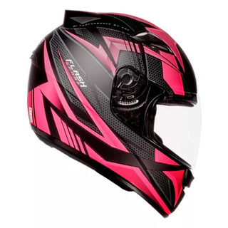 Capacete Moto Fechado Spark Flash Viseira Cristal Preto Fosco c/ Rosa Inmetro - EBF