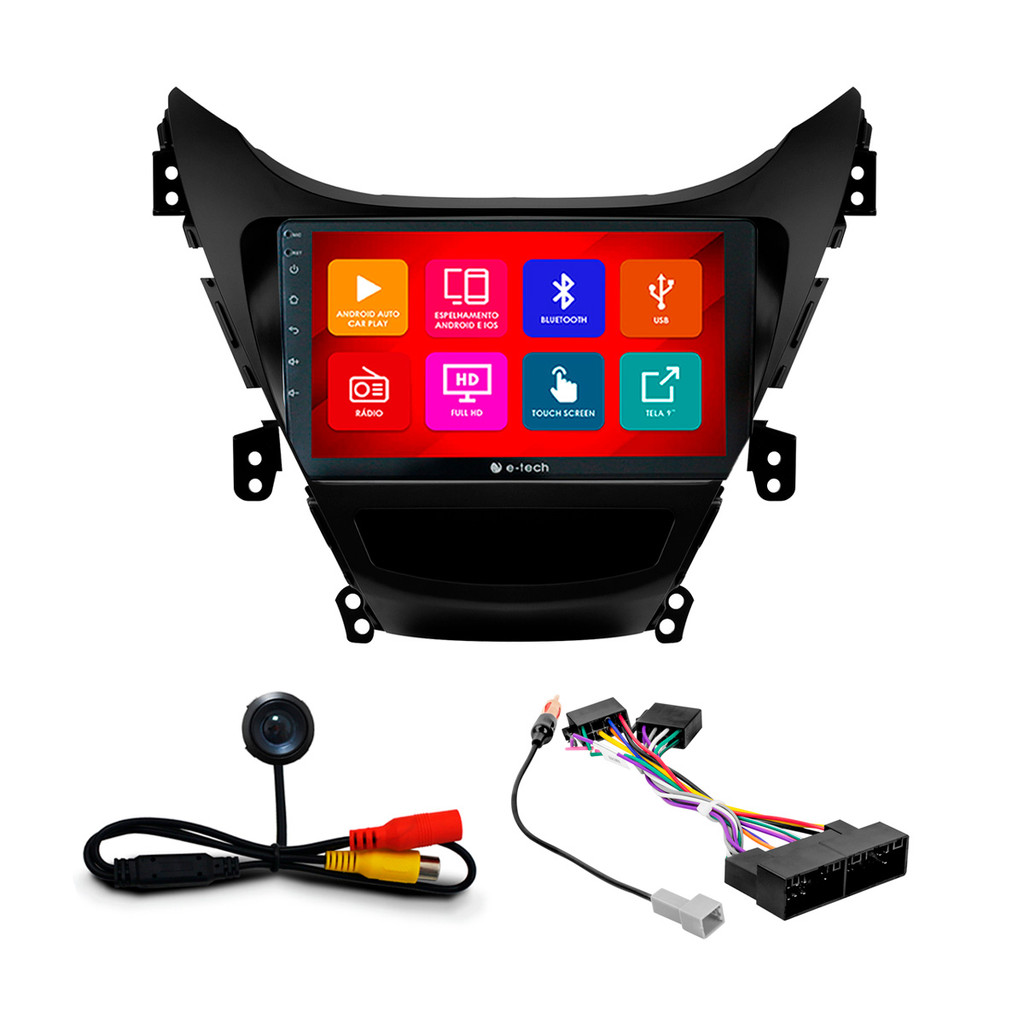 Kit Multimídia 9 Pol Elantra 2012 2013 2014 Android Auto CarPlay Qa+ 2 Din Preto Espelhamento Android Ios Camera Ré em Oferta na Shopee