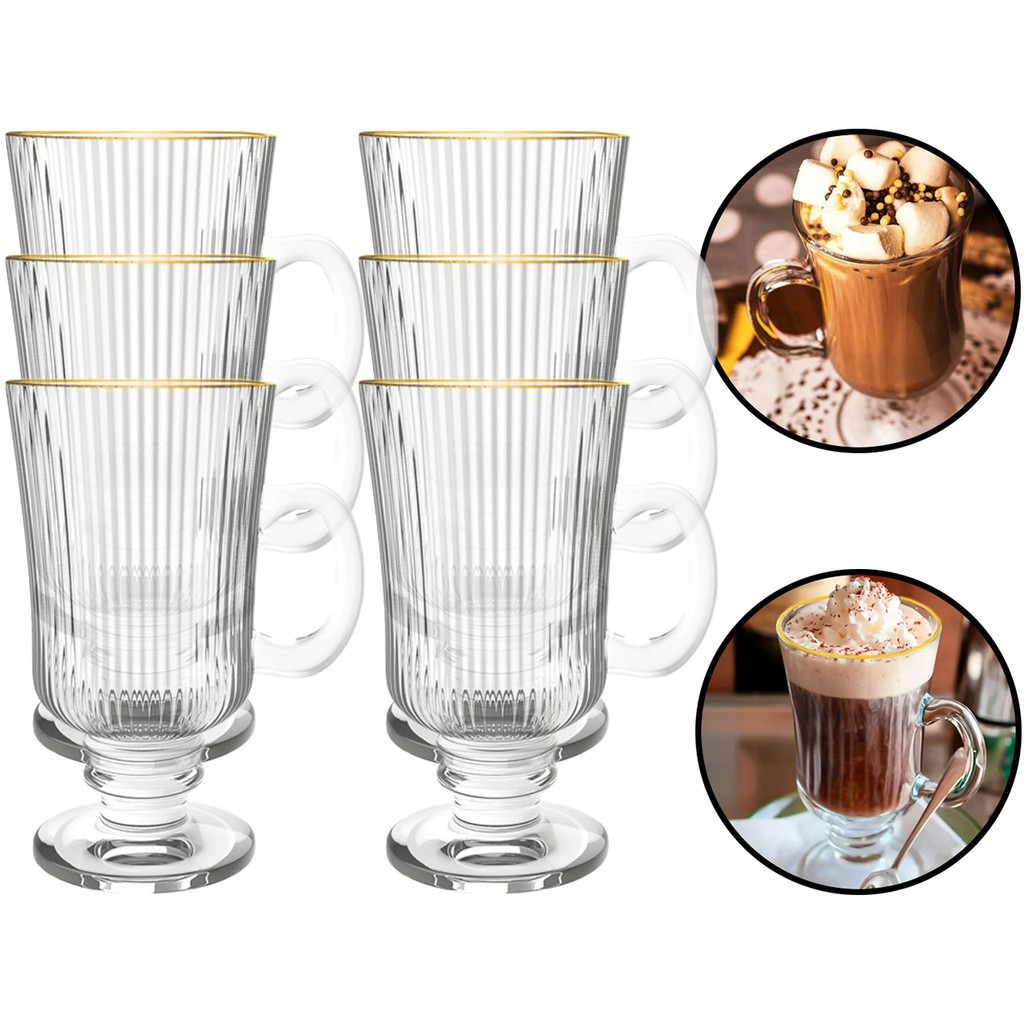 Conjunto Irish Canecas Em Vidro Bordas Douradas Para Cafés Chocolate Quente Chás 6 Peças 220ml em Oferta na Shopee