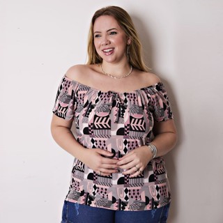 Blusa Bata Ciganinha Plus Size Casual Estampada Confortável Ombro a Ombro em Oferta na Shopee