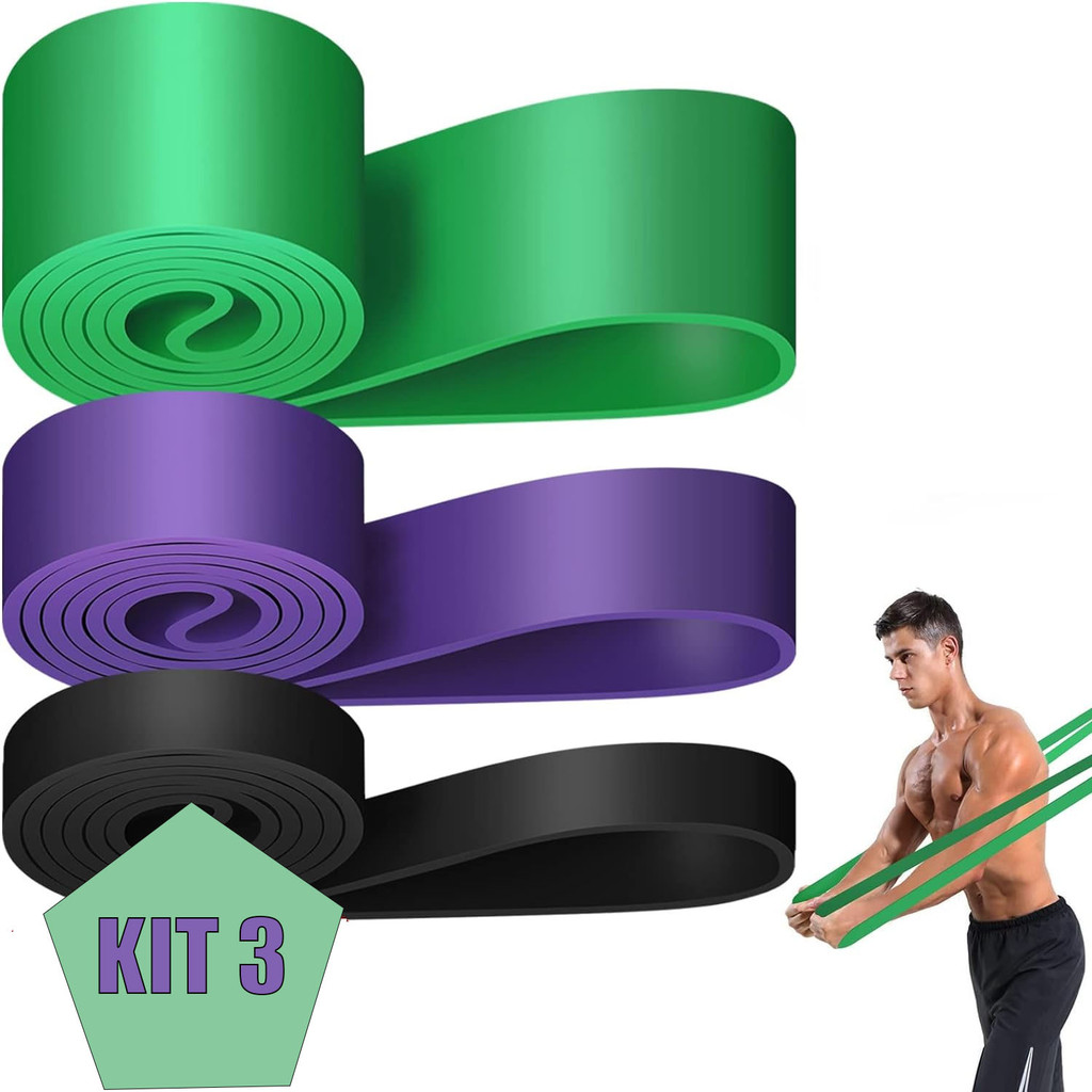 Kit 3 Fitness Super Band Elástico Extensor Funcional Exercício