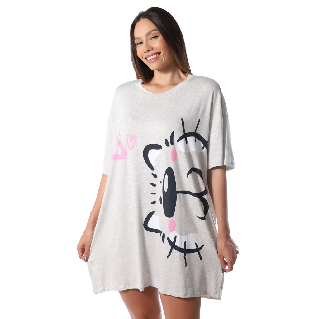 Camisola Verão Feminino Camisetão Cat Empório Do Algodão