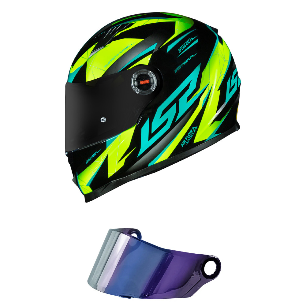 Capacete LS2 FF358 Draze Preto e Verde Mais Viseira Camaleão