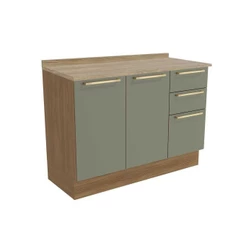 Balcão de Cozinha Modulado Botanic M624 c/3 Gavetas e 2 Portas c/Tampo 120cm Nogueira/Oliva/Nogueira - Kappesberg