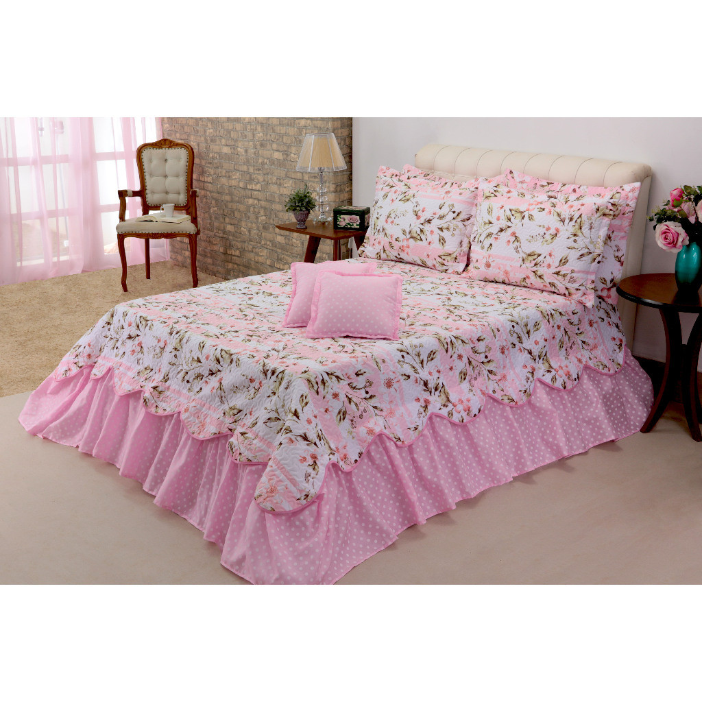 Kit Colcha Cobre Leito Belize Estampado  Casal Queen 3 Peças Floral 4 Cores Super Sofisticado