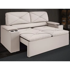 Sofá com Porta Copos Retrátil e Reclinável Pop 1,54m Velosuede Areia - NETSOFAS