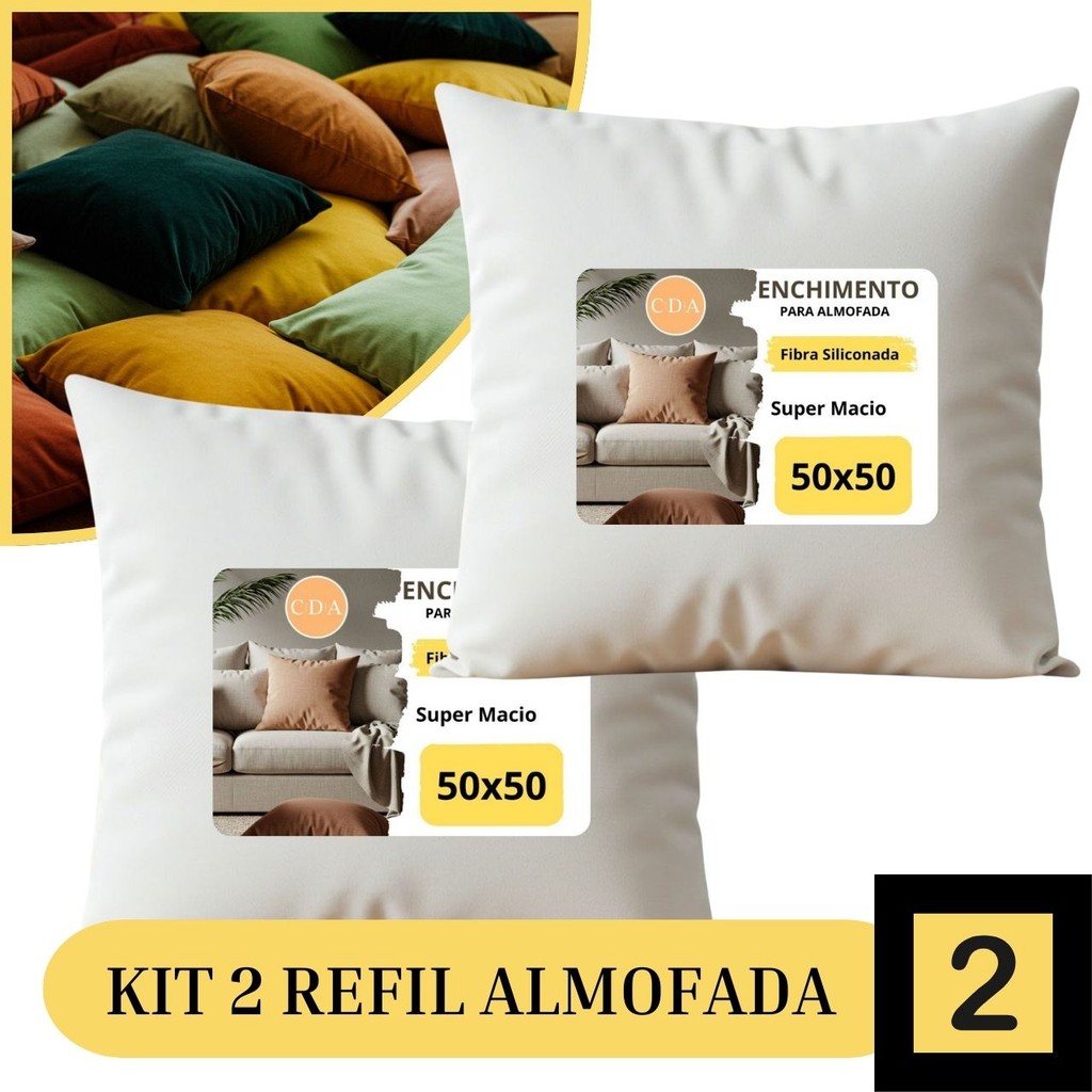 Kit 2 Refil Enchimento Almofada Quadrada Antimofo Antialérgico Fibra Siliconada Tamanho 50X50cm