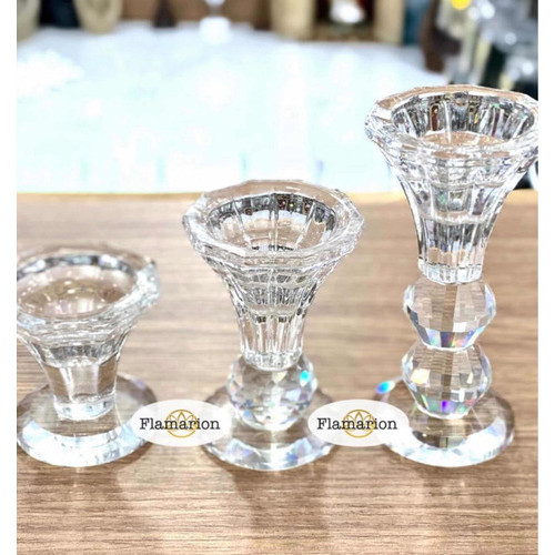 3 Castiçal Cristal Porta Velas Enfeite Vidro Copo Vela