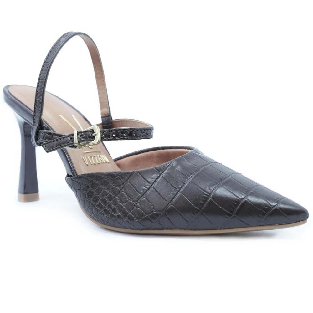 Scarpin Vizzano Traseiro Aberto Salto Médio - Marrom Escuro em Oferta na Shopee