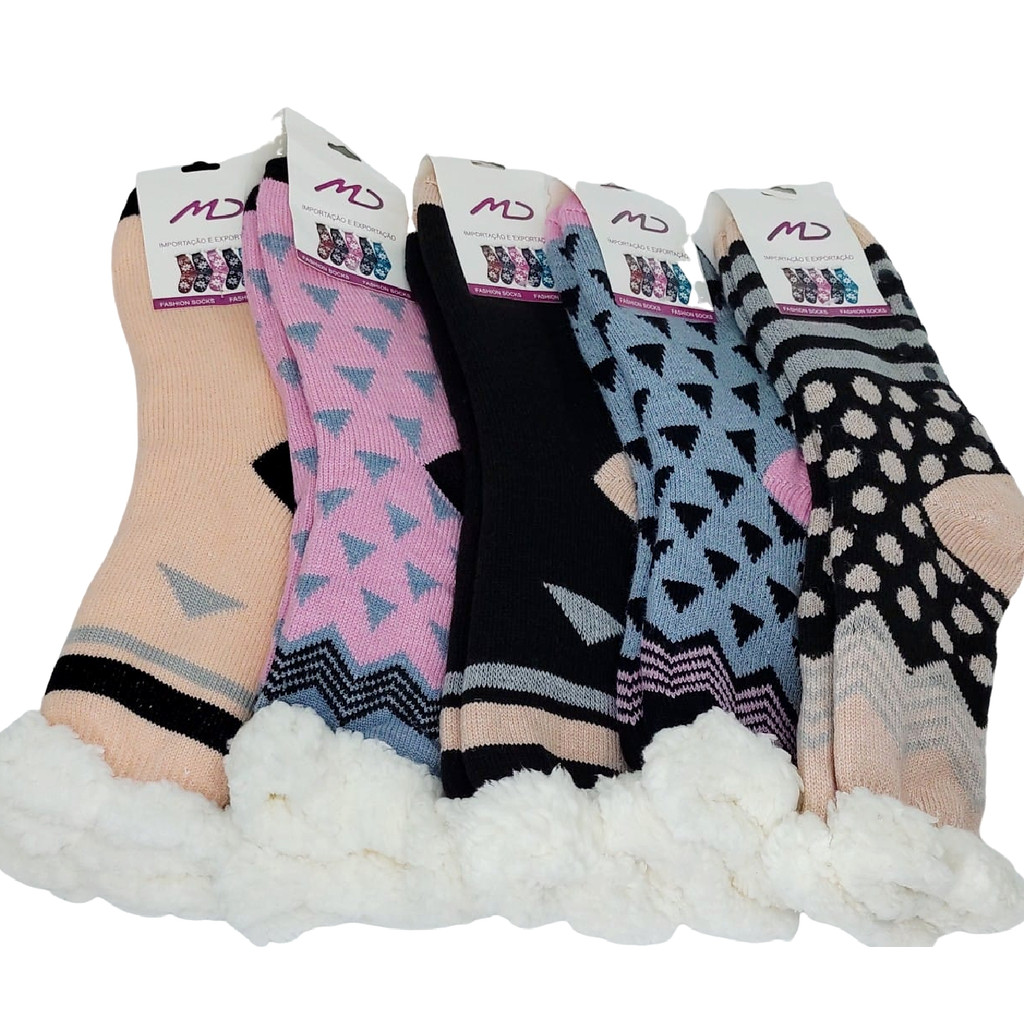 01 Par Meia Meião Térmica Super Quente Inverno Peluciada Interna Mulher H24643