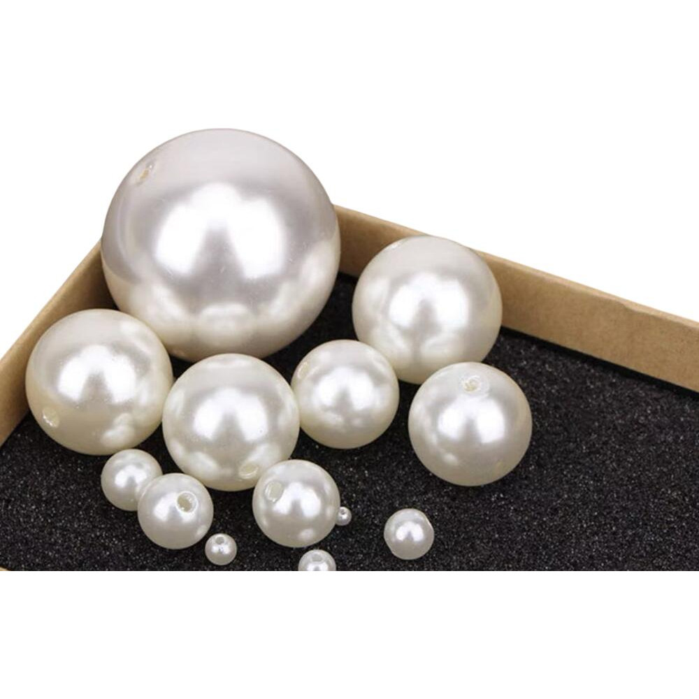 Pérola inteira ABS Creme com furo Pedra para artesanato perolada colar pulseira brinco 3mm-30mm em Oferta na Shopee