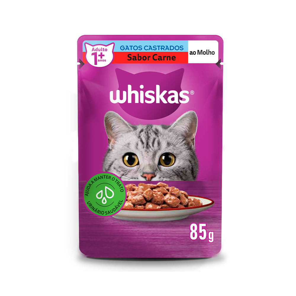 Whiskas Sachê Castrado Carne ao Molho 85G