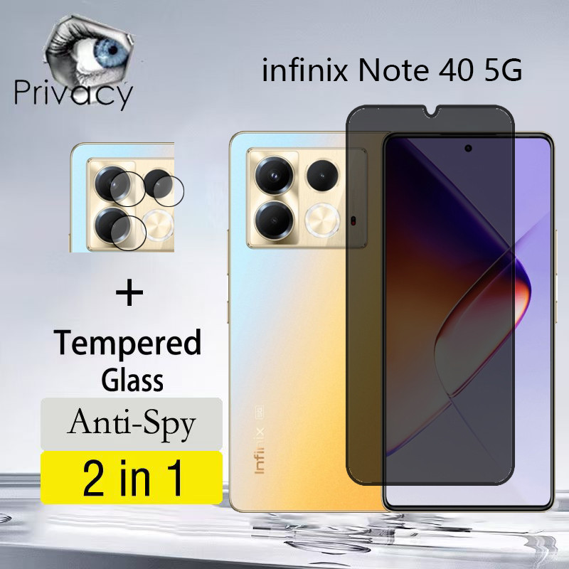 2 Em 1 Película infinix Note 40 5G Protetor De Tela Anti-Espionagem De Vidro Temperado Pelicula