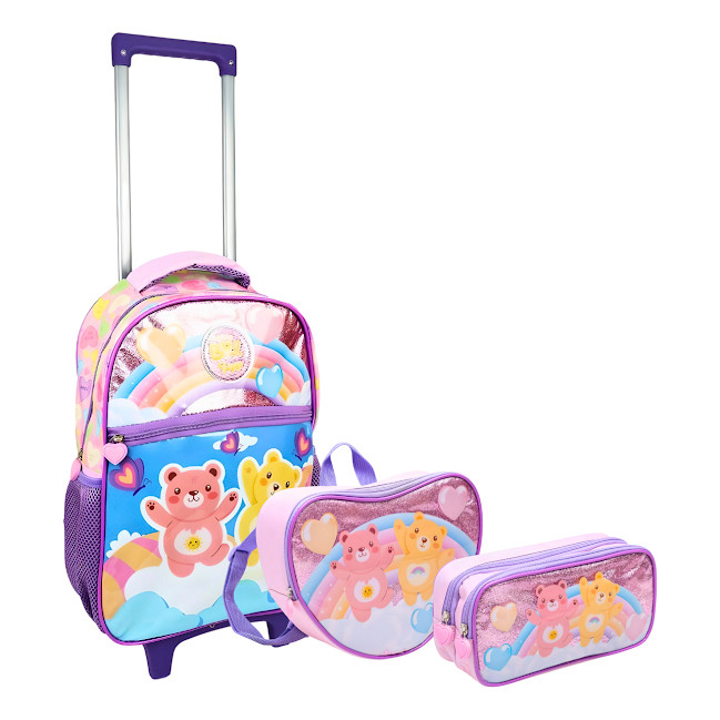 Kit Mochila Rodinha Infantil Feminino Lancheira Estojo Duplo