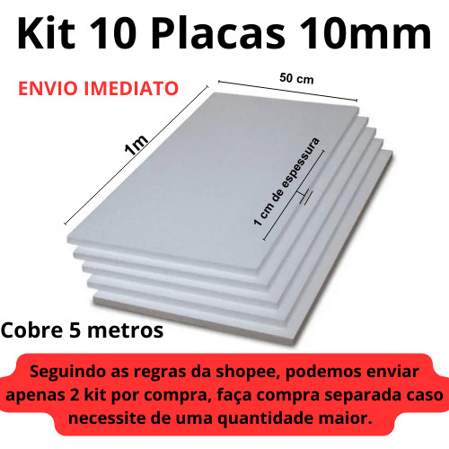 Kit 10 peças de placa de Isopor antichamas 1cm (10mm) tamanho 100x50x1cm