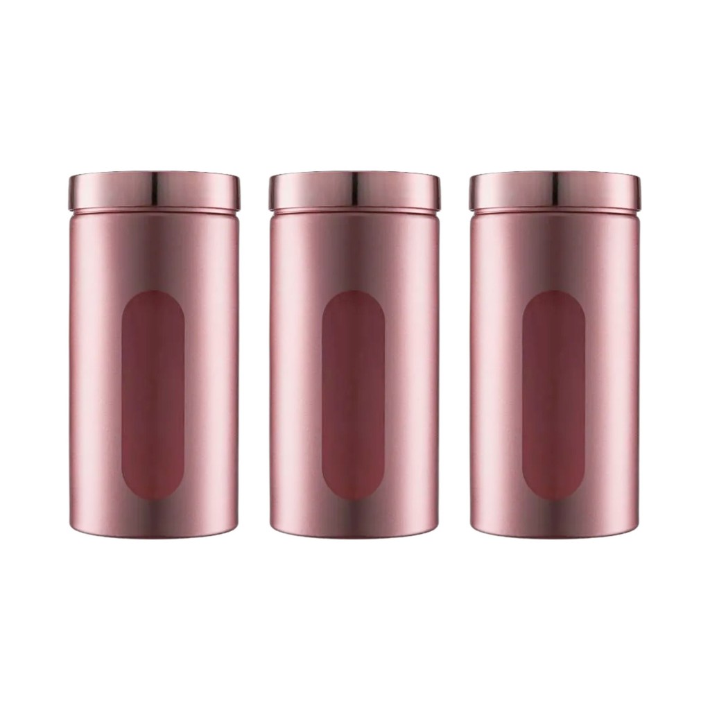 Kit 3 Pote Porta Mantimentos Plastico Com Tampa De Rosca E Visor 2L Rose Fosco
