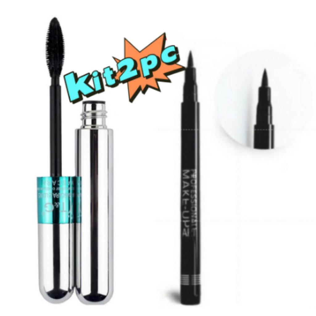Kit Caneta Delineadora HB-090 + Máscara Para Cílios T&G Tango RÍMEL 4D Cor Preto Volume Hot