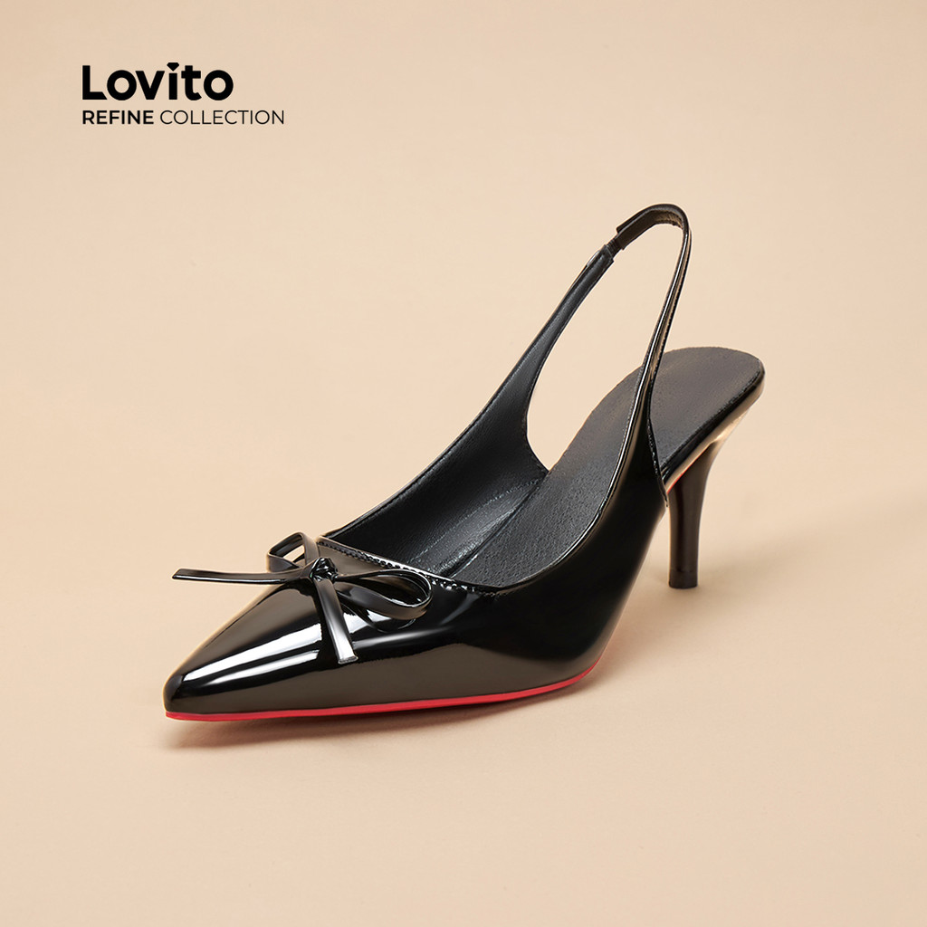 (Lovito Refine) Elegante laço liso salto alto apontado para trás salto de damasco vazio para mulheres LFAR11408 - Women Shoes