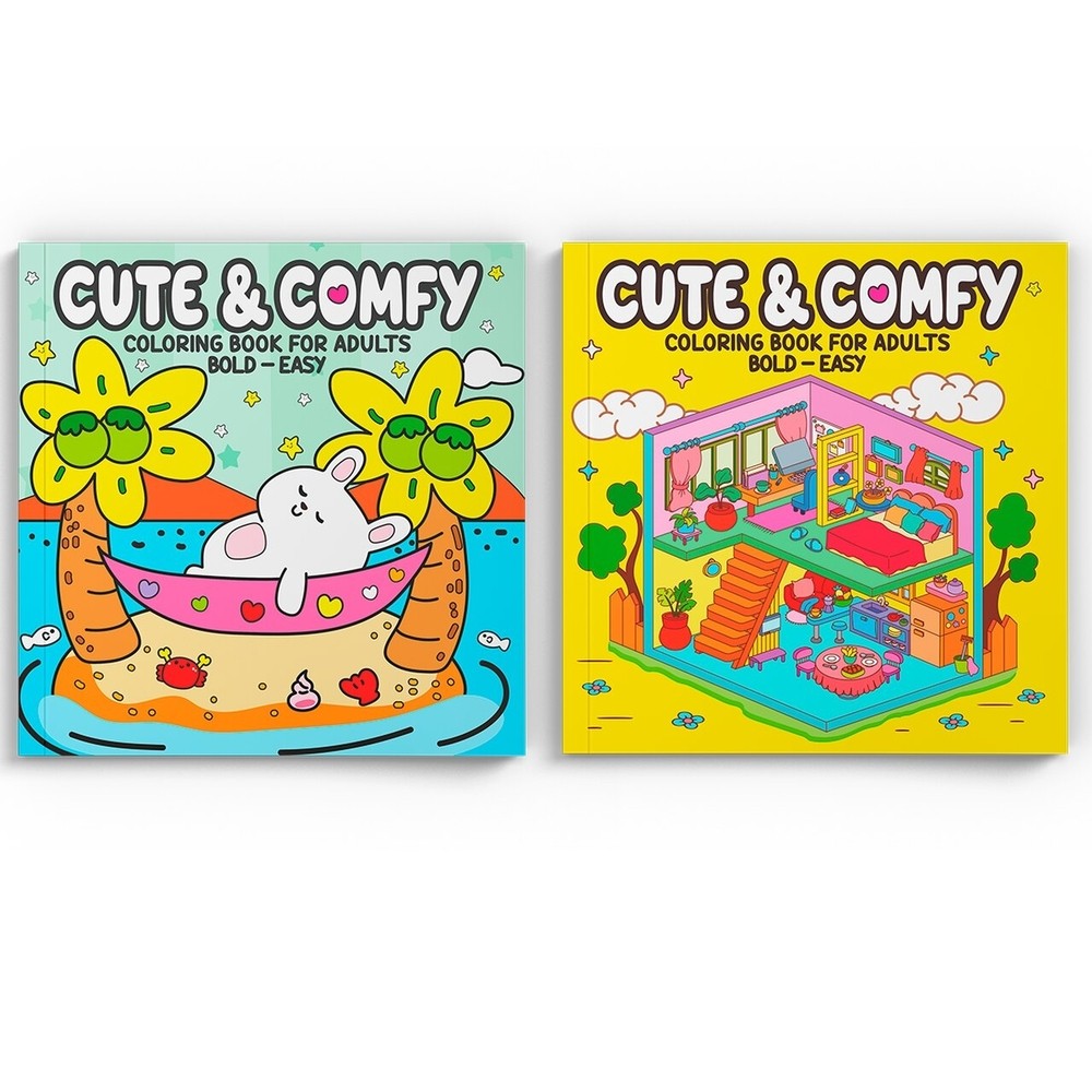 Coleção Cute & Comfy Coloring Book for Adults - Kit com 2 Livros de Colorir