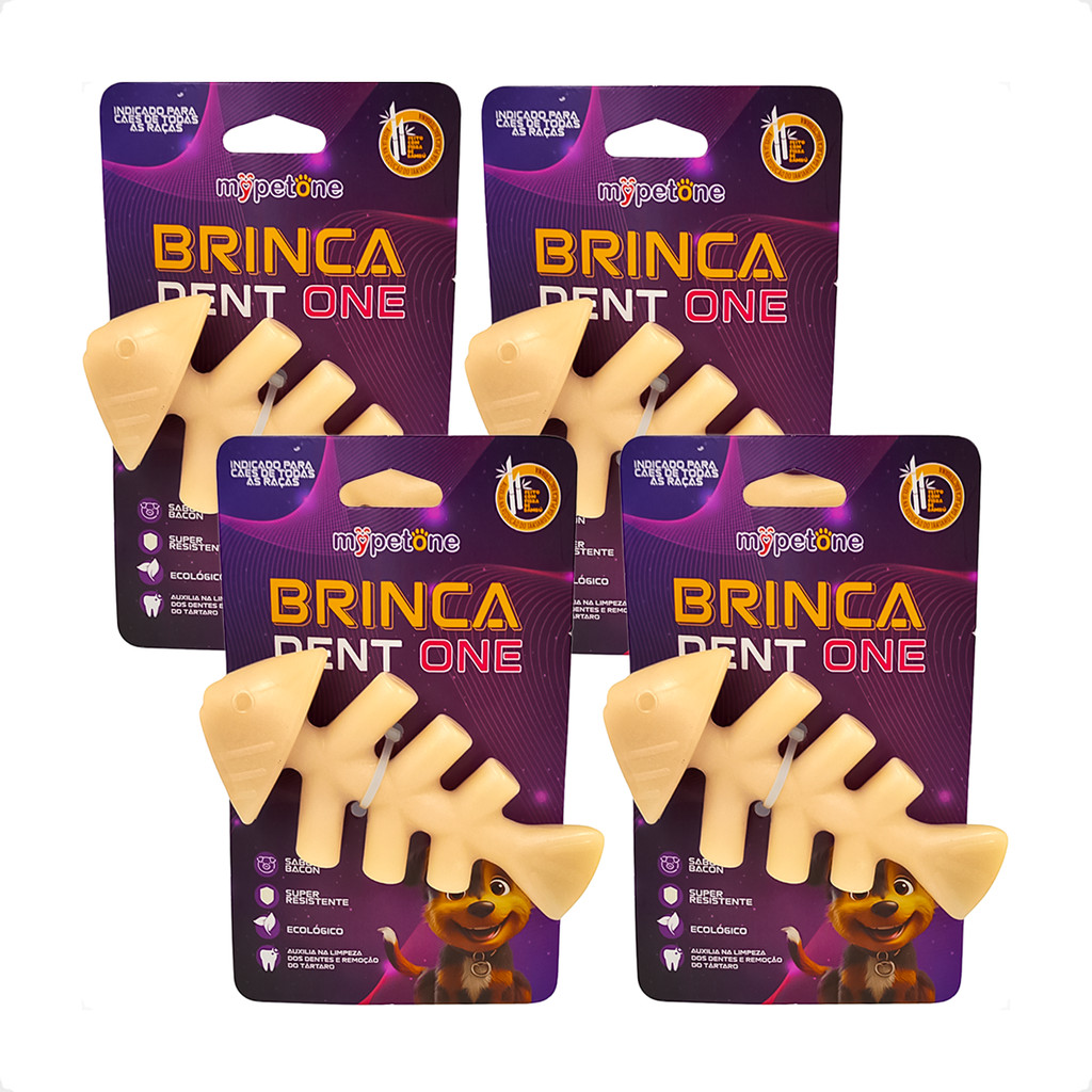 Kit 4 Brinquedo Osso Bamboo Brinca Dent One Sabor Bacon - Peixe - Único em Oferta na Shopee