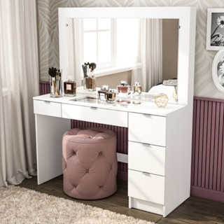 Penteadeira Camarim 5 Gavetas com Espelho e Vidro Lana Politorno em Oferta na Shopee