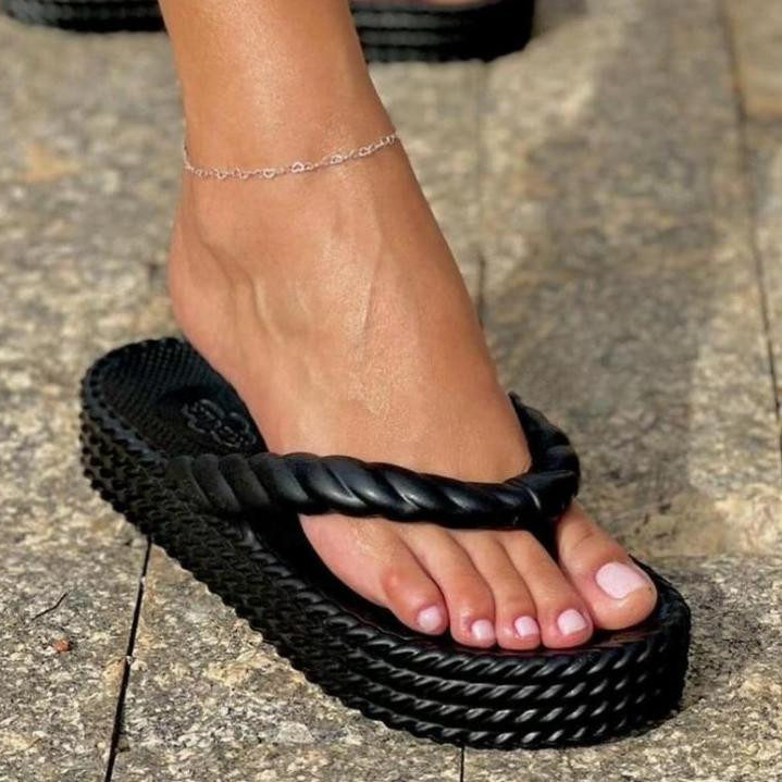 Chinela Feminina Preto Trançada EVA Anatômica Confortável ref02