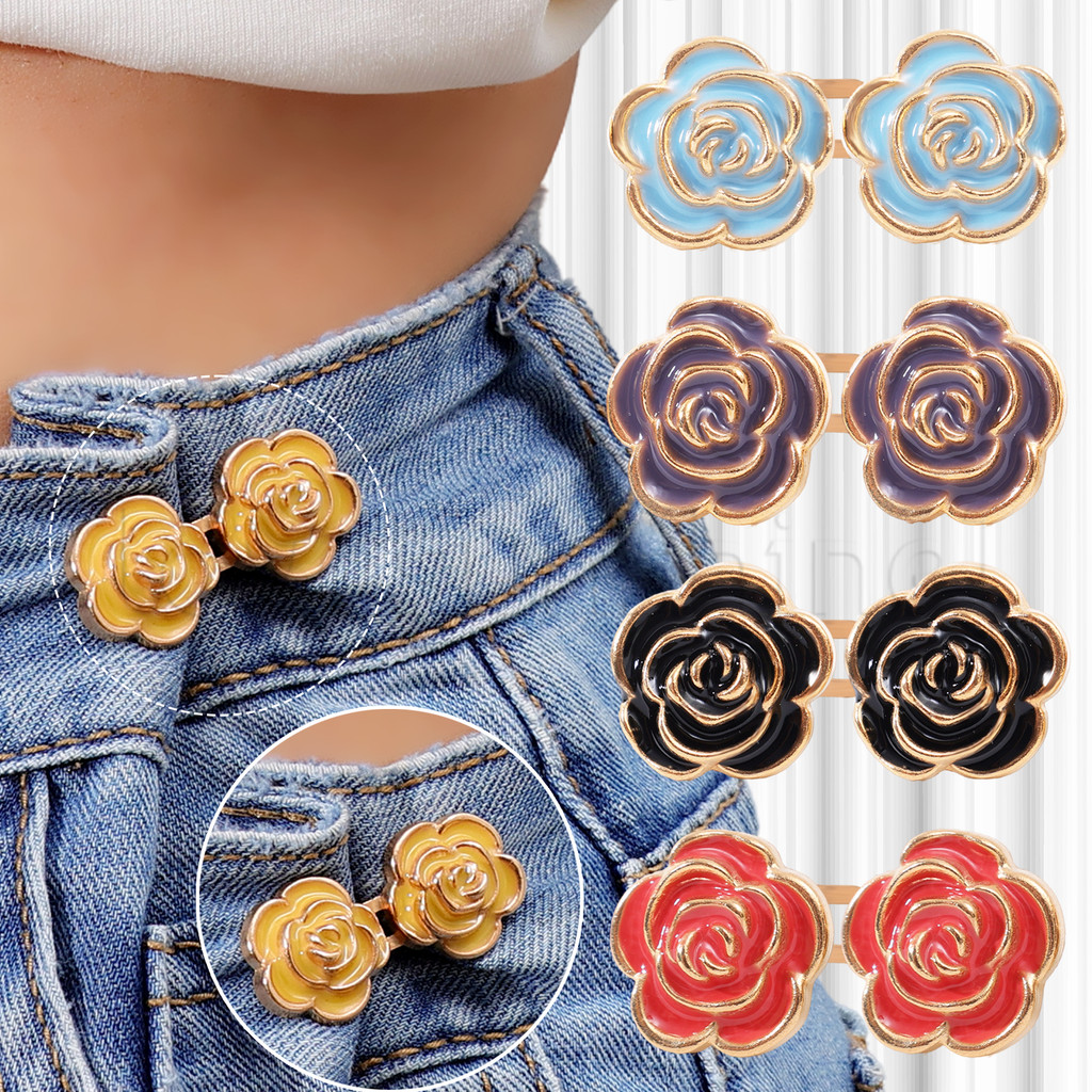 Prendedor De Pressão Para Jeans-Acessórios Aperto De Cintura-1 Par De Botões Rosa De Metal-Alfinete De Roupas-Calças Fem