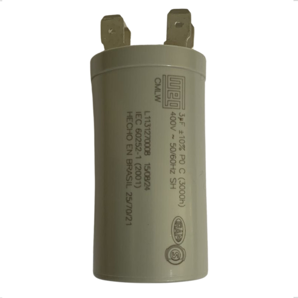 Capacitor Permanente 3uf mf 400v 50/60hz 3000h Terminal WEG Ventilador Portão Eletrônico Maquina