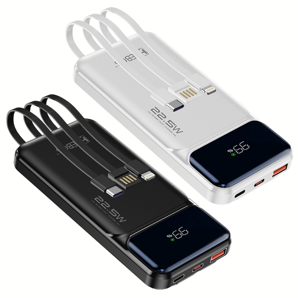 Carregador Portátil Power Bank Turbo 10000mAh 22.5w Com Display Digital Cabo Tipo C e Lightning