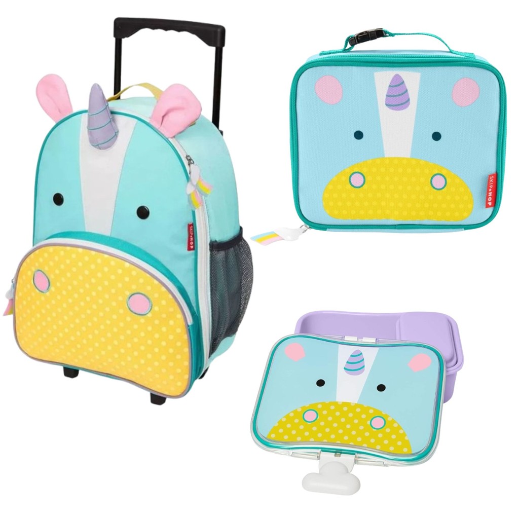 Kit Escolar 3 Peças Unicórnio Skip Hop | Mala Rodinha + Lancheira Térmica + Marmita | 3 anos +