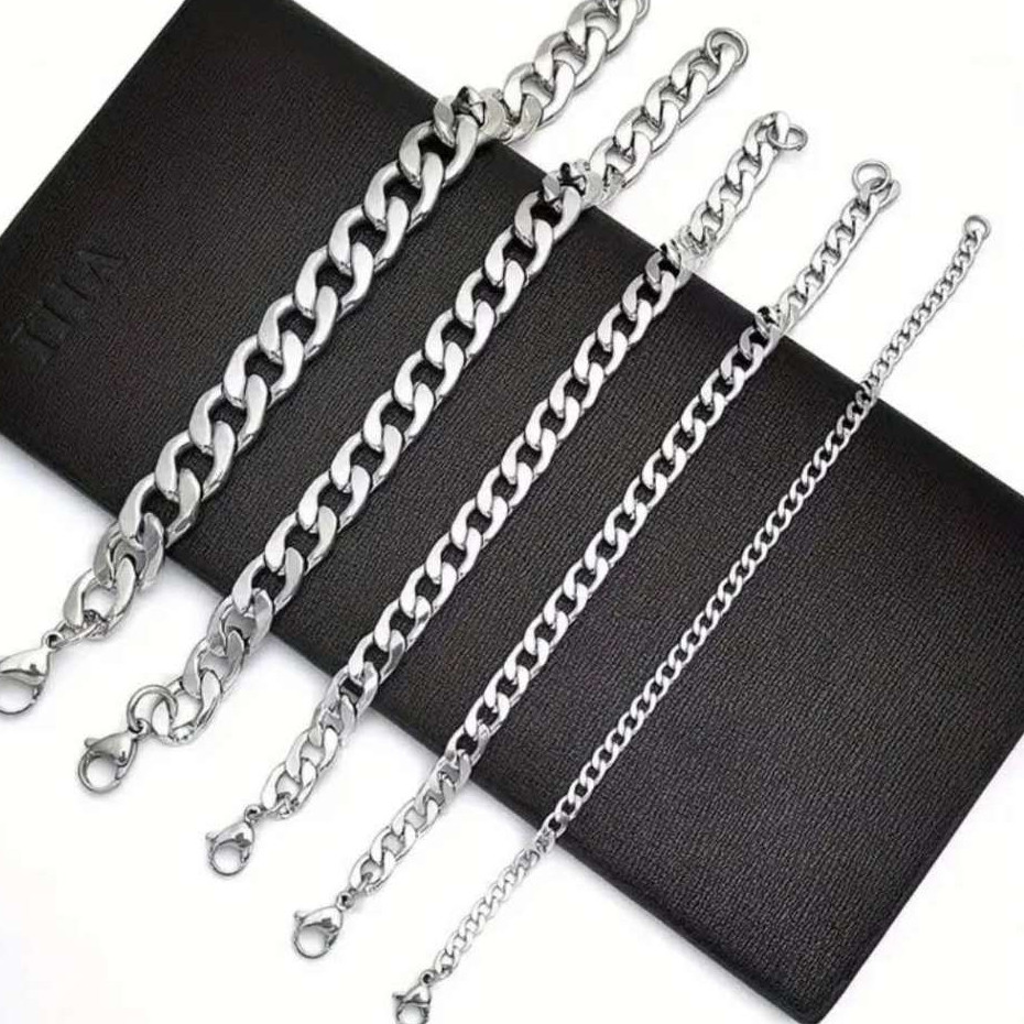 Kit 12 Pcs Pulseira masculina fina aço inox Legítimo cirúrgico prata 1×1