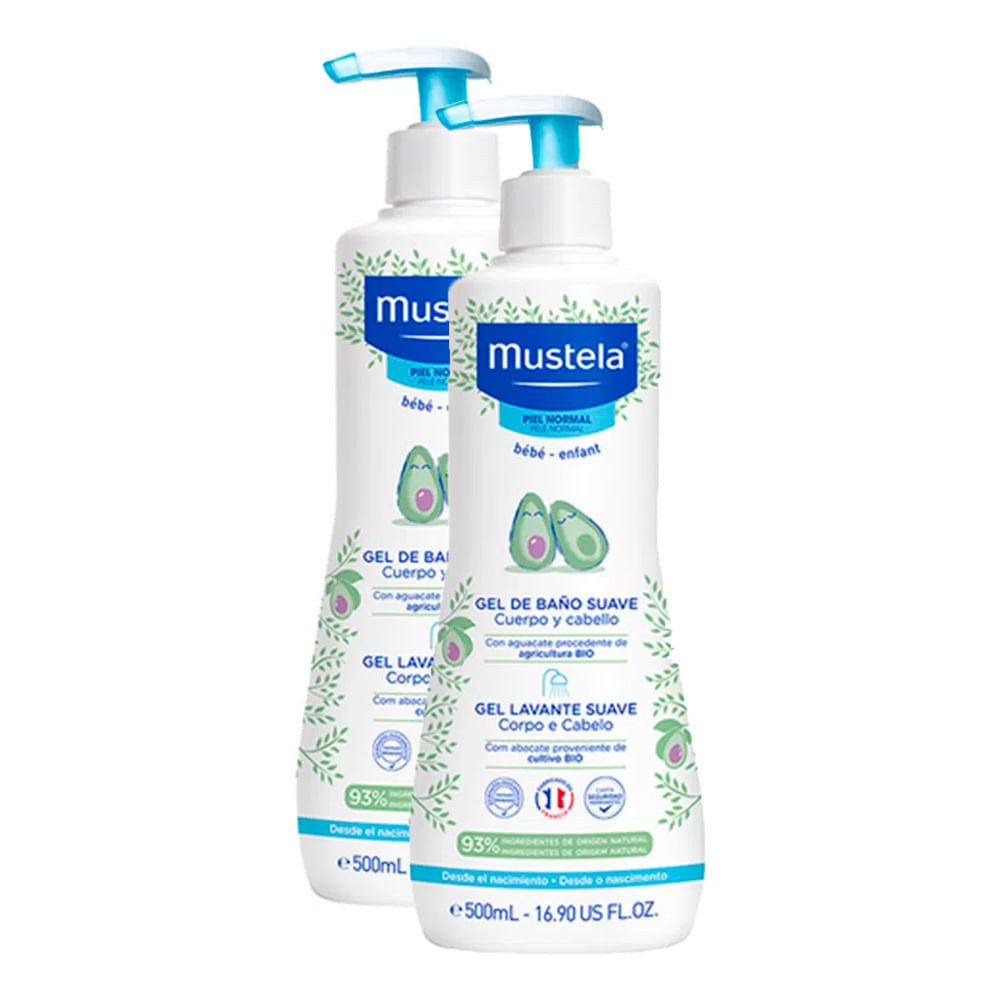 Gel Lavante Suave Mustela Bebê Corpo e Cabelo 500ml | Kit com duas unidades - Mom & Baby
